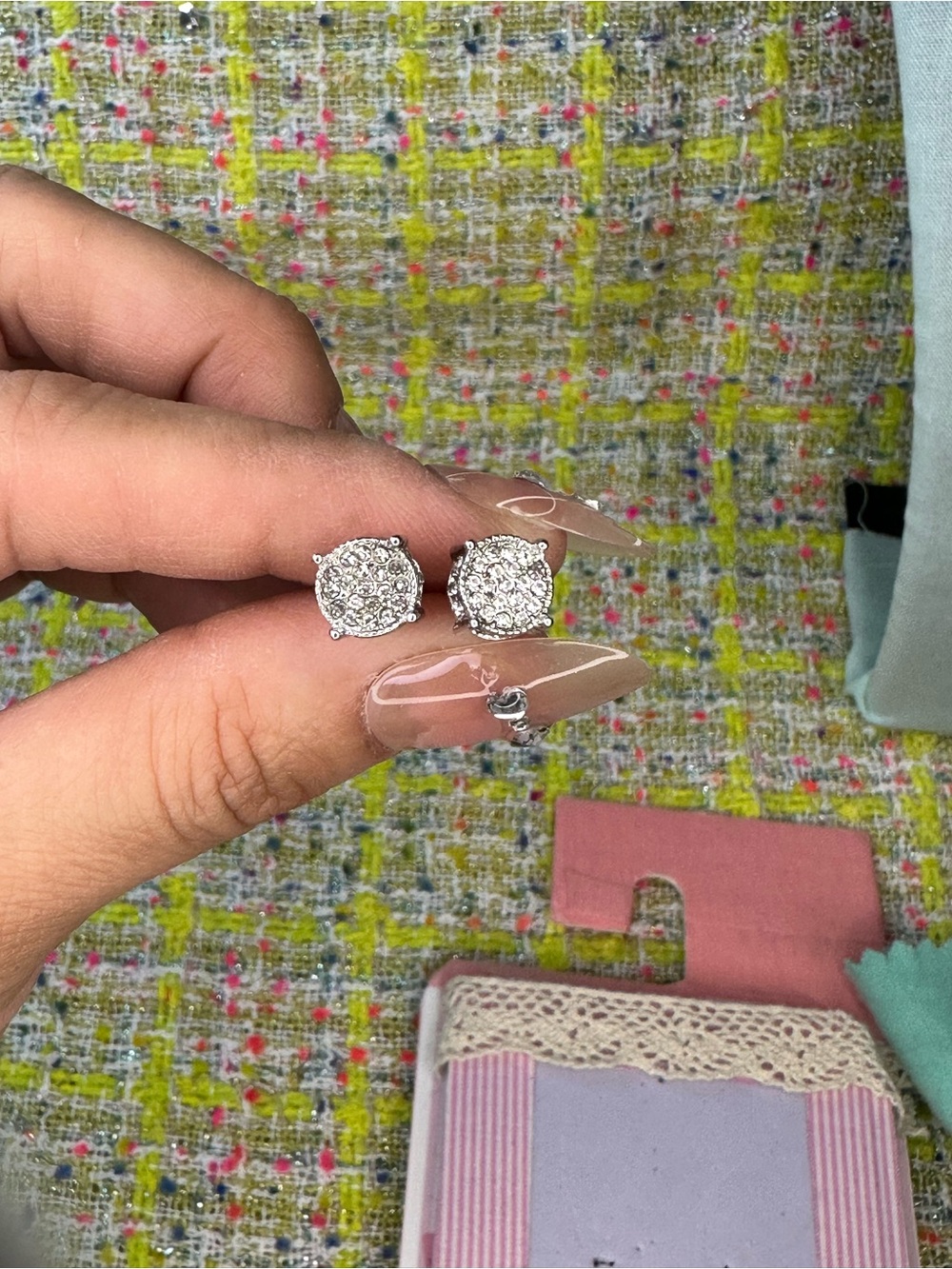 Sterling Silver Round Halo Cubic Zirconia Stud Earrings - Silver